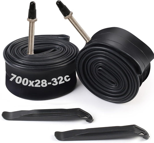 LotFancy 2Pcs 700 x 28C/30C/32C Bike Tubes for Road Mountain Bike with 2 Levers, 60mm Presta Valve
