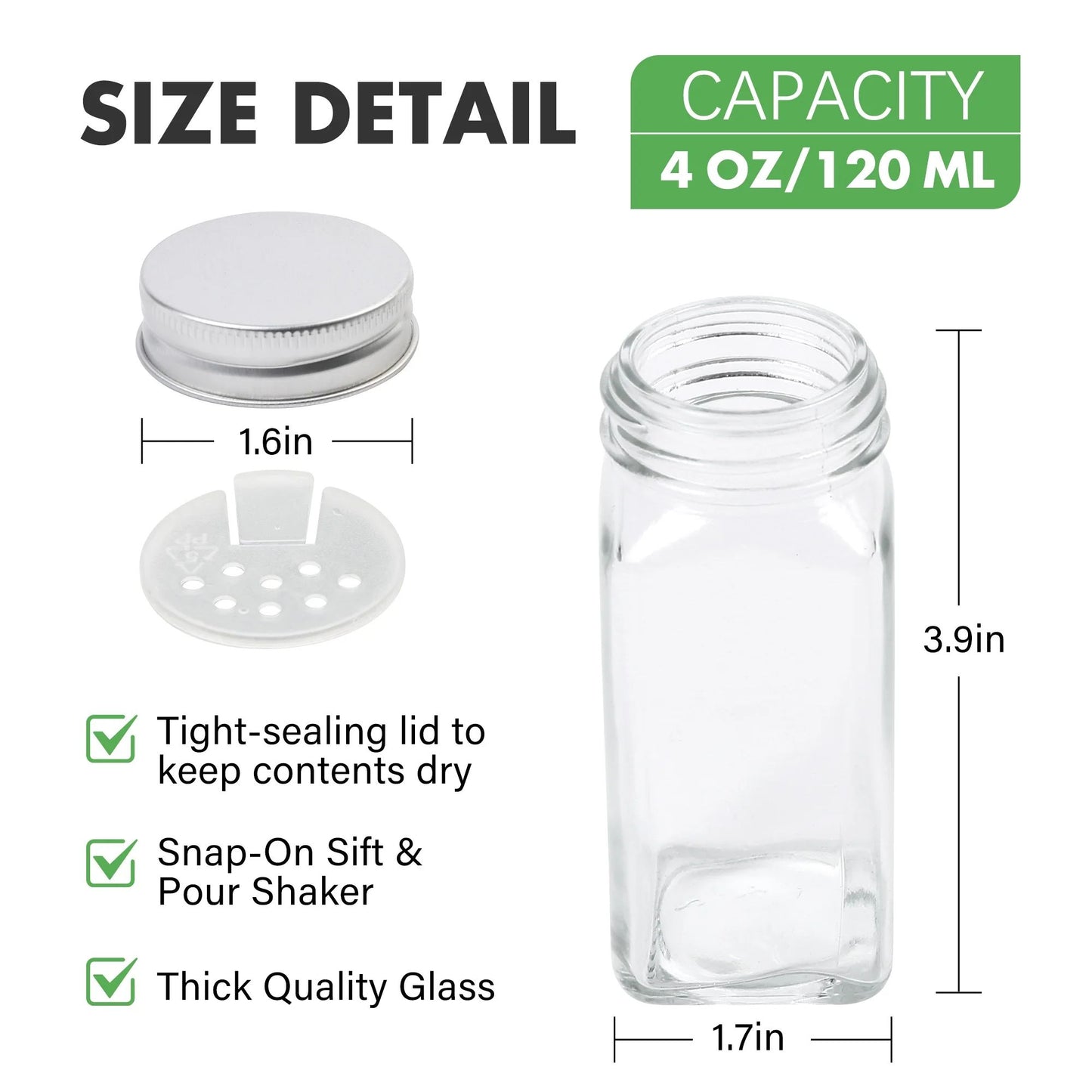 LotFancy Farmhouse Salt and Pepper Shakers Set with Lid, Glass Bottles with Galvanized Caddy Holder
