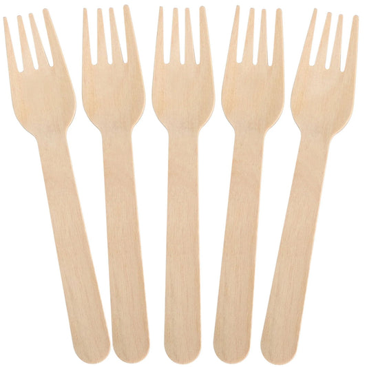 LotFancy Disposable Forks, 100 Pcs Wooden Forks, 6.2" Compostable Biodegradable Forks