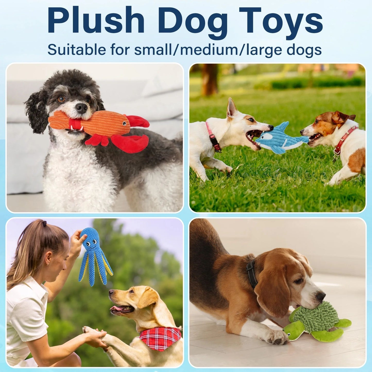 Prime Pets Dog Toys, 5pc Plush Ocean Animal Dog Squeaky Toy, Crinkle Pet Toy, Stuffed Puppy Chew Toys