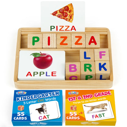 BenBen Educational Toys, Montessori Toys for 3 4 5 6 Years Old Kids, 110 Flash Cards CVC Word Builder WMT