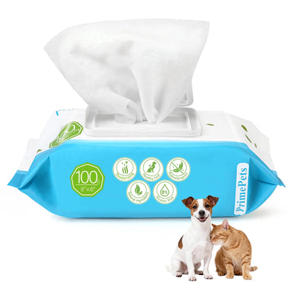 Prime Pets Dog Wipes for Paws and Butt, 100 Ct, Pet Wipes for Dogs & Cats, Deodorizing Puppy Wipes