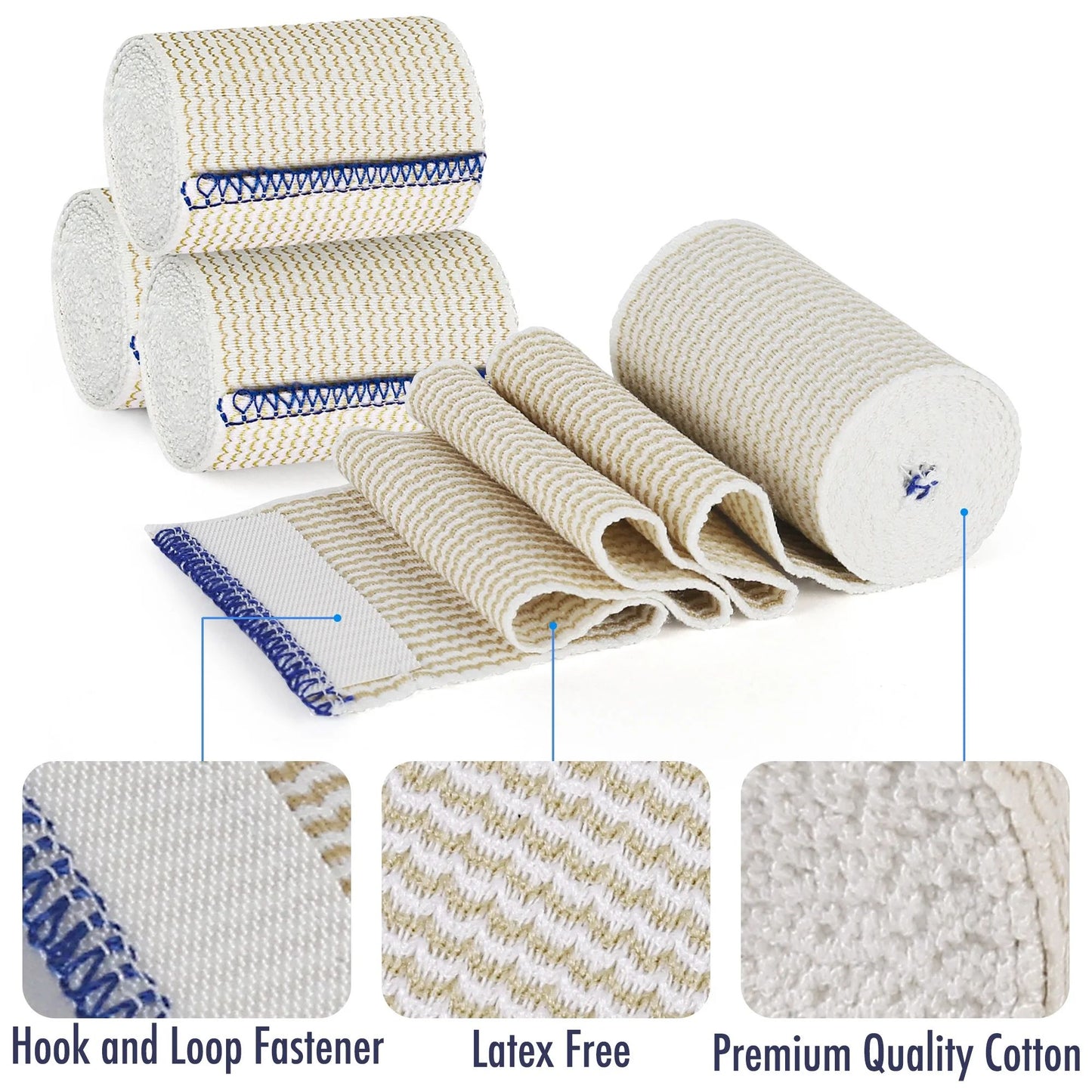LotFancy 4 Pack Cotton Elastic Bandage Wrap 3 inches x 15 feet , Cotton Compression Bandages