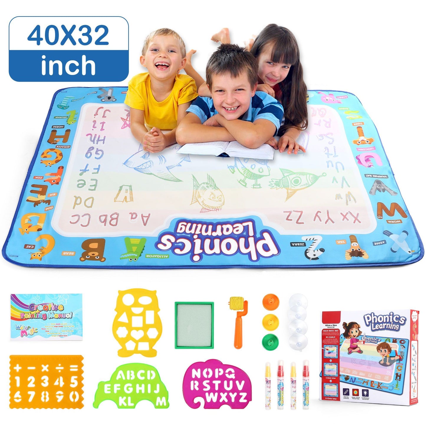 LotFancy Water Doodle Mat, 40 x 32 in, Painting Writing Color Doodle Drawing Mat Toys for Age 2-6 Year Old Boys Girls Toddler Gift