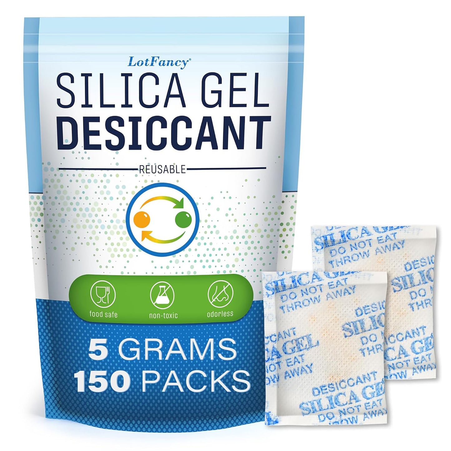 LotFancy 60 Packs 5Gram Silica Gel Packets, Indicating Desiccant Packets