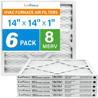 LotFancy 14x14x1 Air Filters, 6 Pack, MERV 8 Pleated HVAC AC Furnace Filters