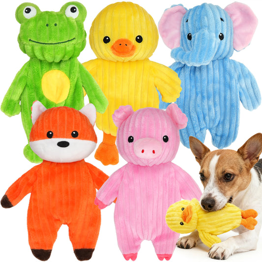 Prime Pets Plush Dog Toys with Squeaker, No Stuffing Bodies, 5 Pack Crinkle Pet Toys, Puppy Chew Toy