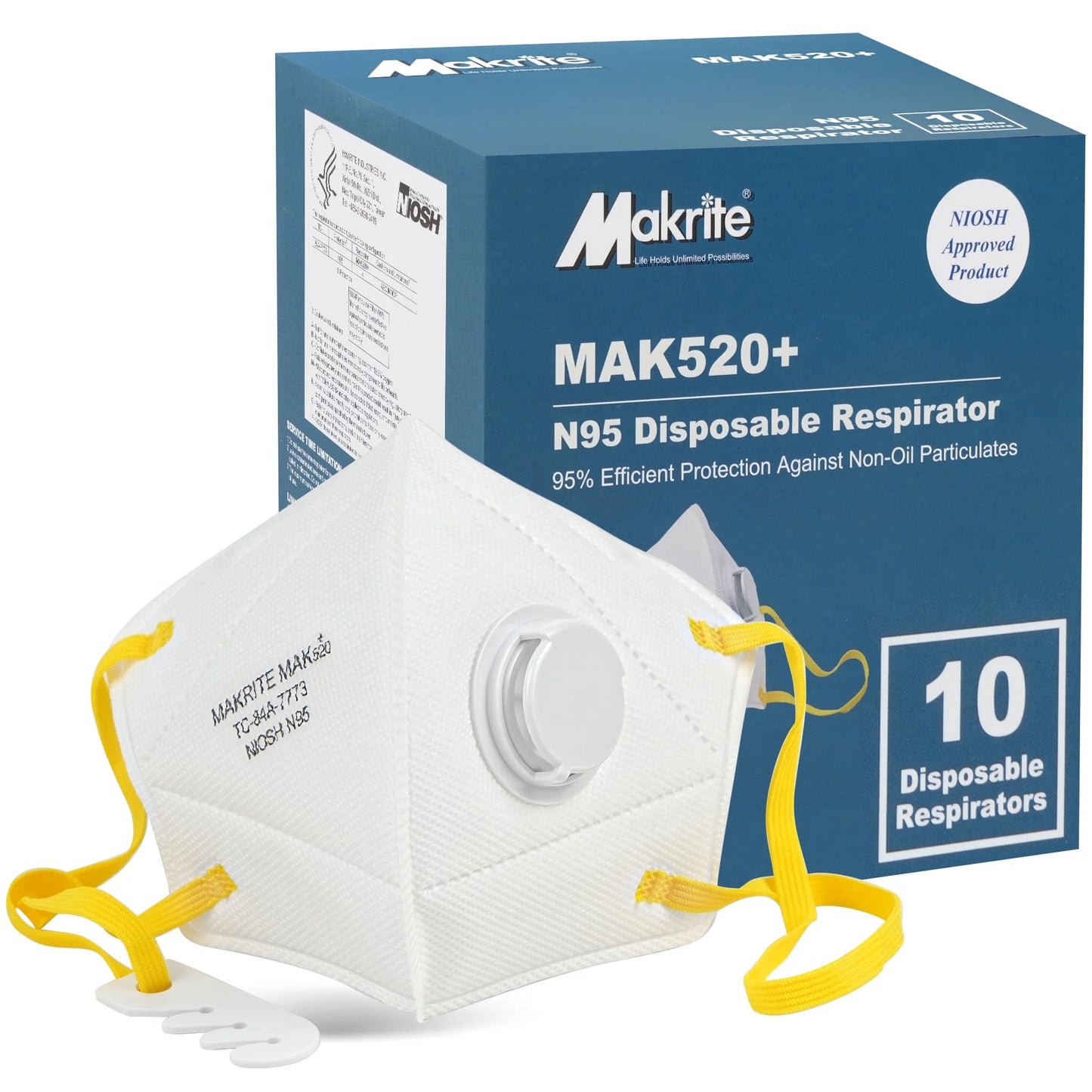 LotFancy NIOSH N95 Particulate Respirator with Breathing Valve, 10 Disposable Protective Face Masks
