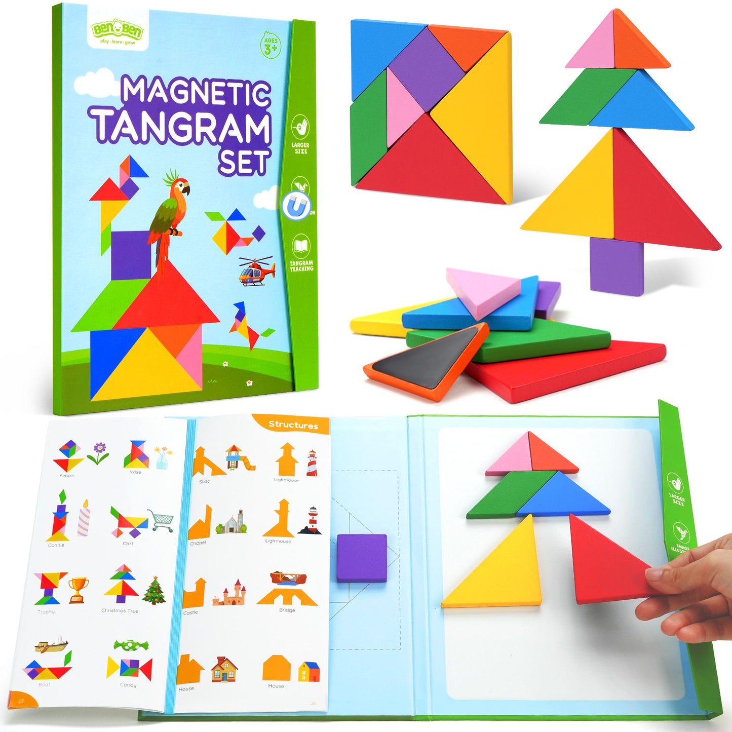 BenBen Travel Tangram Puzzle, Magnetic Pattern Block Road Trip Game for Kid Adult, Brain Teaser Puzzle