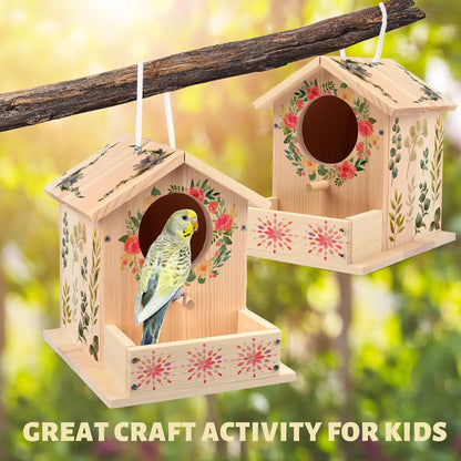 LotFancy Bird House Kit, 2 Pack, DIY Wooden Birdhouse Kits for Kids and Adults to Build and Paint