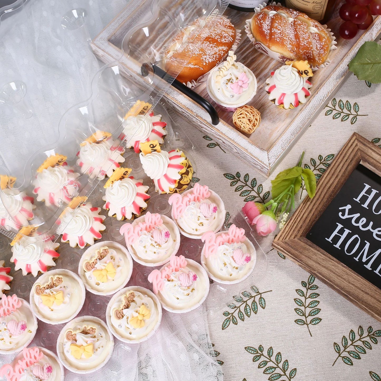 LotFancy Stackable Mini Cupcake Carrier Holders Containers with 288 Cupcake Liners, 24 ct x 12 Sets