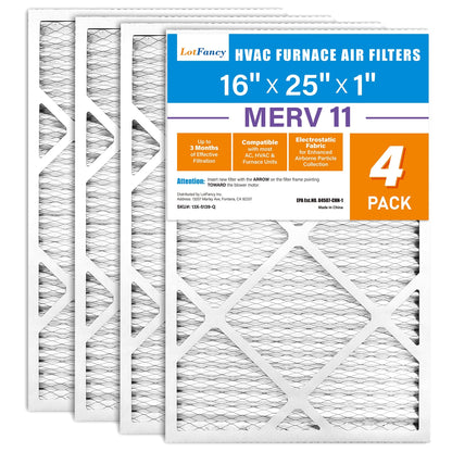 LotFancy 16x25x1 Air Filters, 4 Pack, MERV 11 Pleated HVAC AC Furnace Air Filters