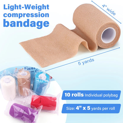 LotFancy Self Adhesive Bandage Wrap, 4" x 5 Yards, Elastic Cohesive Bandage, First Aid Medical Tape