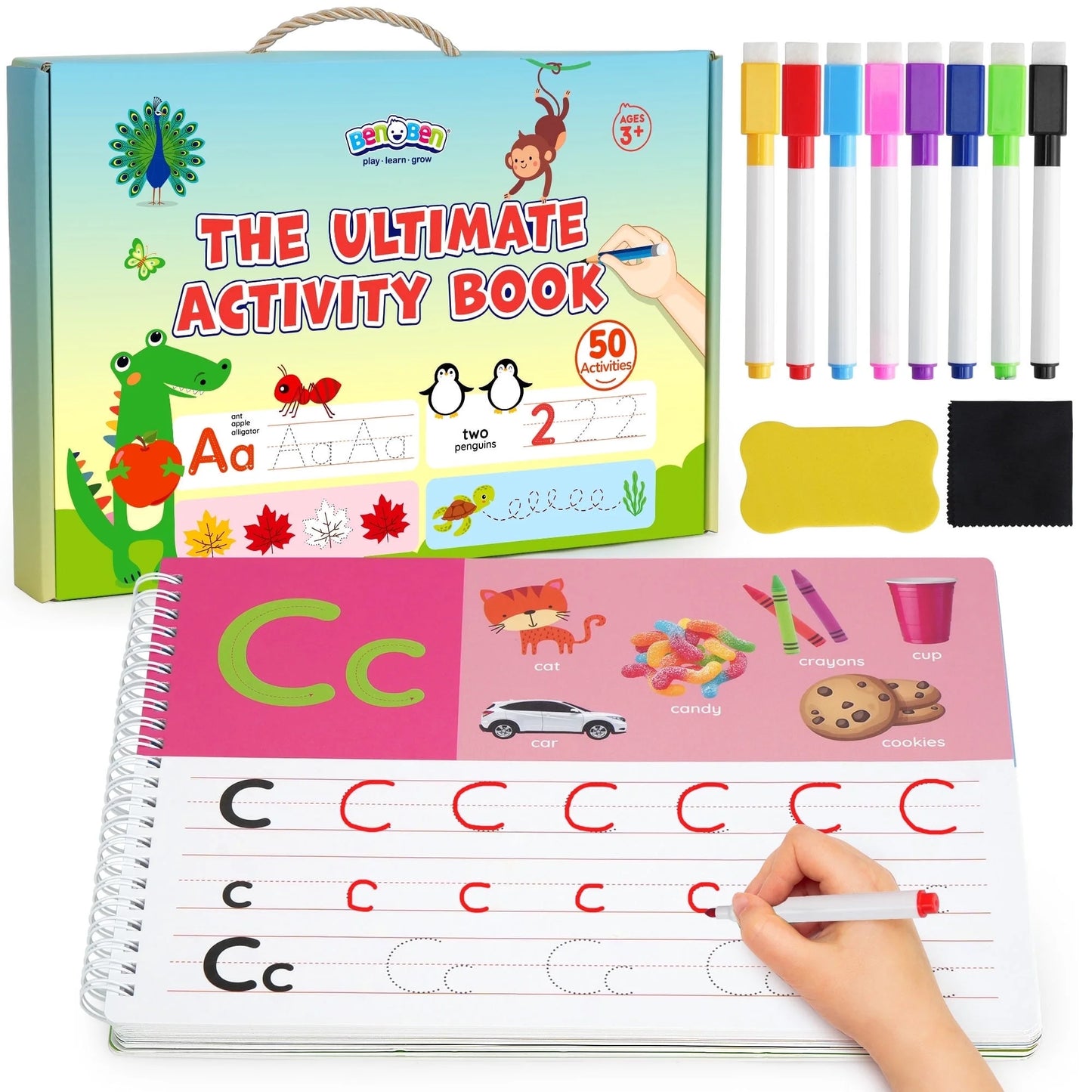 BenBen Preschool Learning Activities, 50 Pages, Tracing Books for Kids Ages 3-5, Busy Book Toys