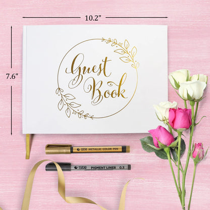 LotFancy Wedding Guest Book with 2 Pen, Guest Book Reception, 128 Pages Thick Paper