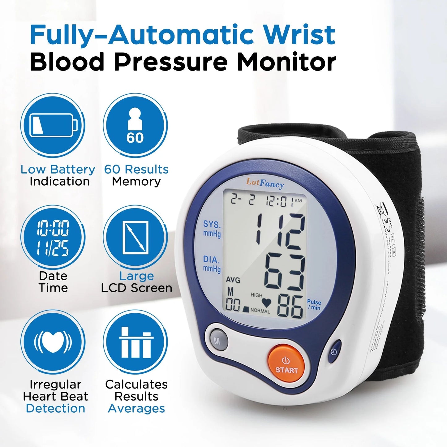 LotFancy Wrist Blood Pressure Monitor, BP Machine with Case, BP Cuff for Heartbeat Detection
