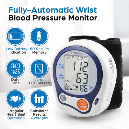 LotFancy Wrist Blood Pressure Monitor, BP Machine with Case, BP Cuff for Heartbeat Detection