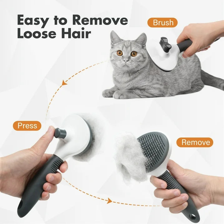 Prime Pets Cat Brush for Shedding, Self Cleaning Slicker Brush for Dogs Bunny Puppy Grooming