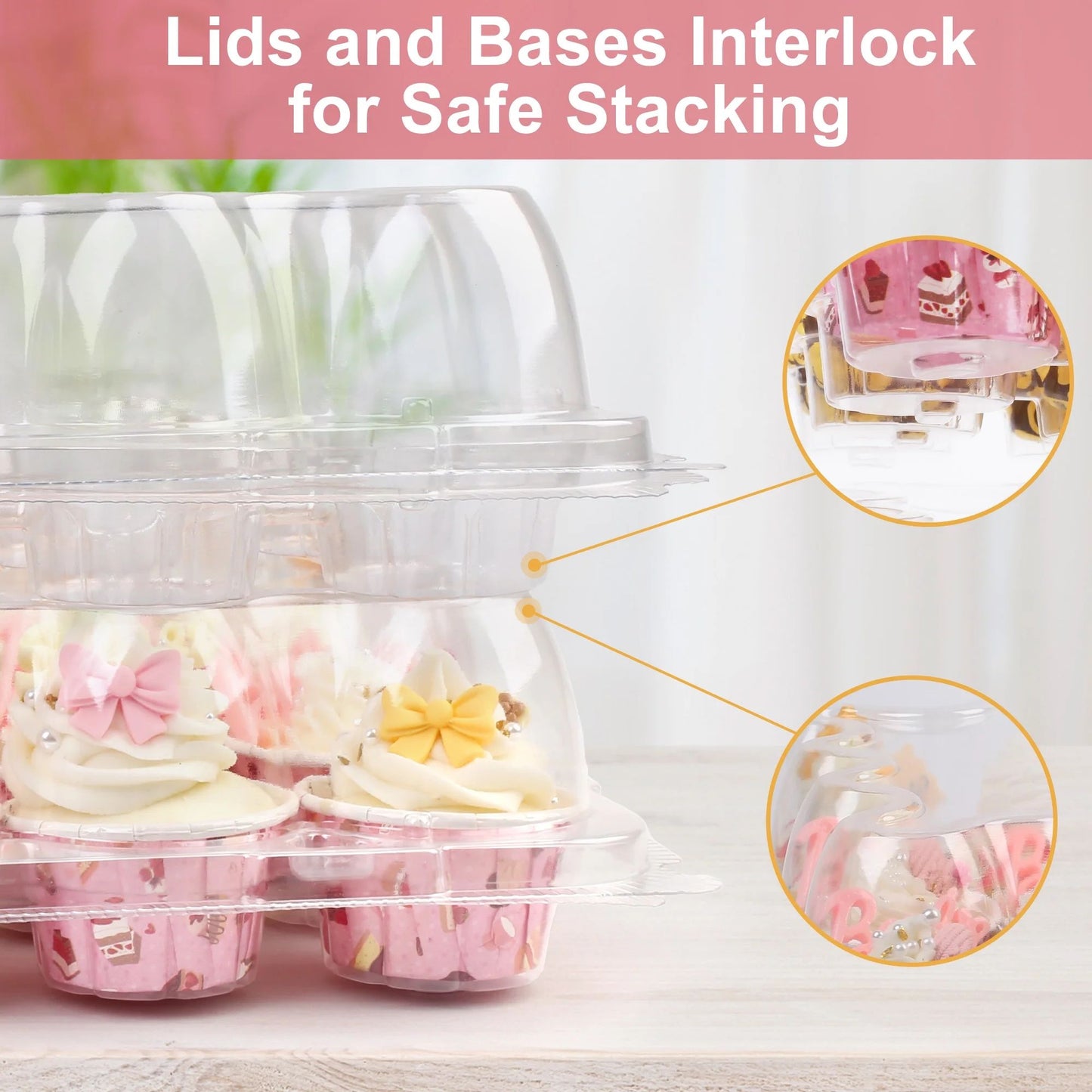 LotFancy Stackable Mini Cupcake Carrier Holders Containers with 288 Cupcake Liners, 24 ct x 12 Sets