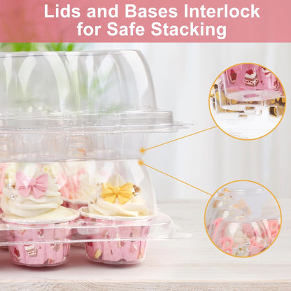 LotFancy Stackable Mini Cupcake Carrier Holders Containers with 288 Cupcake Liners, 24 ct x 12 Sets
