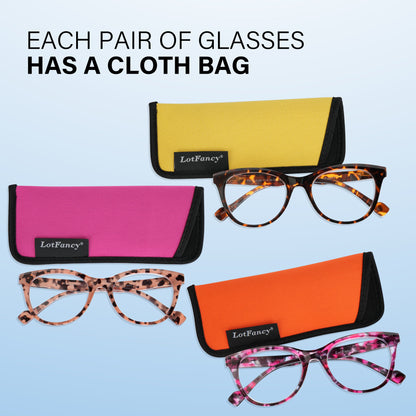 LotFancy Ladies Reading Glasses Blue Light Blocking, Spring Hinge Reader for Women Men,+3.5, 3 Pack