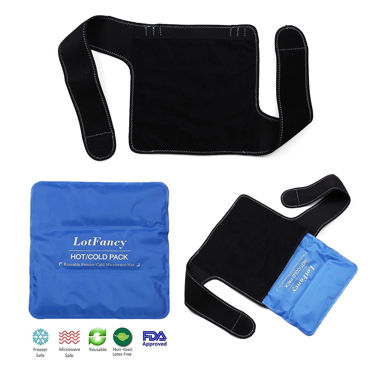 LotFancy Ice Packs for Knee Injuries, Gel Hot Cold Pack w/ Wrap for Knee Surgery, Pain Relief