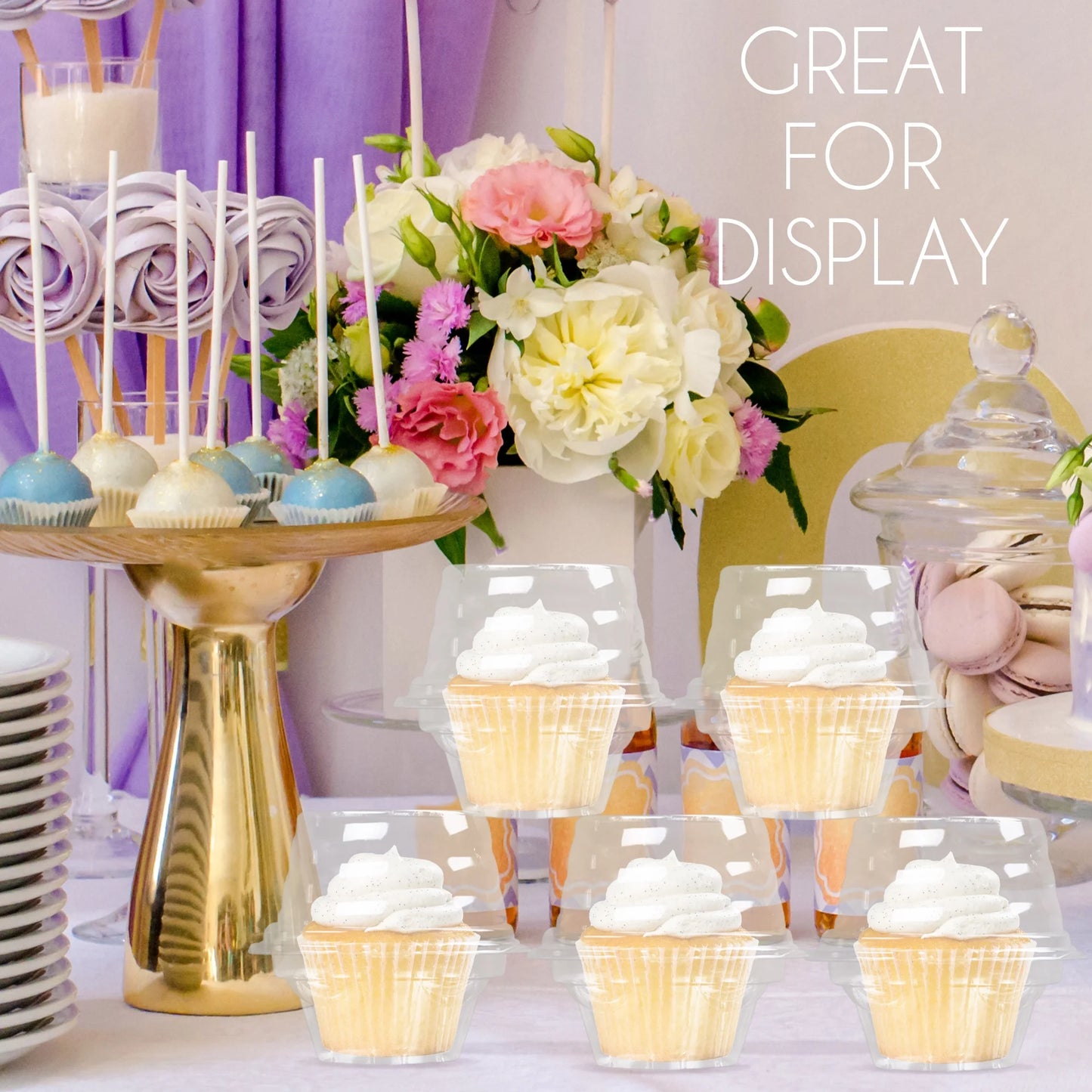 LotFancy 100 Pcs Individual Cupcake Containers, Plastic Clear Cupcake Holder with Lid, Cupcake Boxes