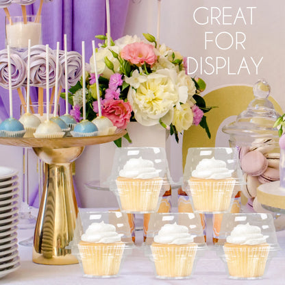 LotFancy 100 Pcs Individual Cupcake Containers, Plastic Clear Cupcake Holder with Lid, Cupcake Boxes
