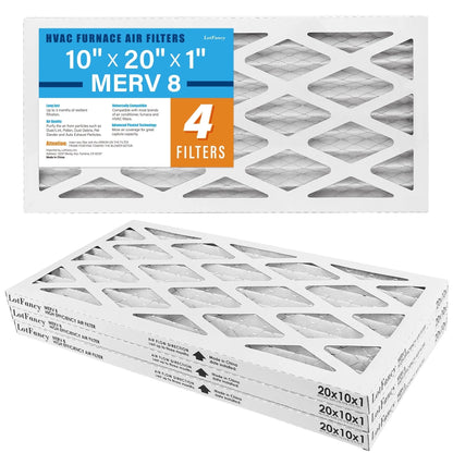 LotFancy 10x20x1 Air Filters, 4 Pack, MERV 8 Pleated HVAC AC Furnace Filters