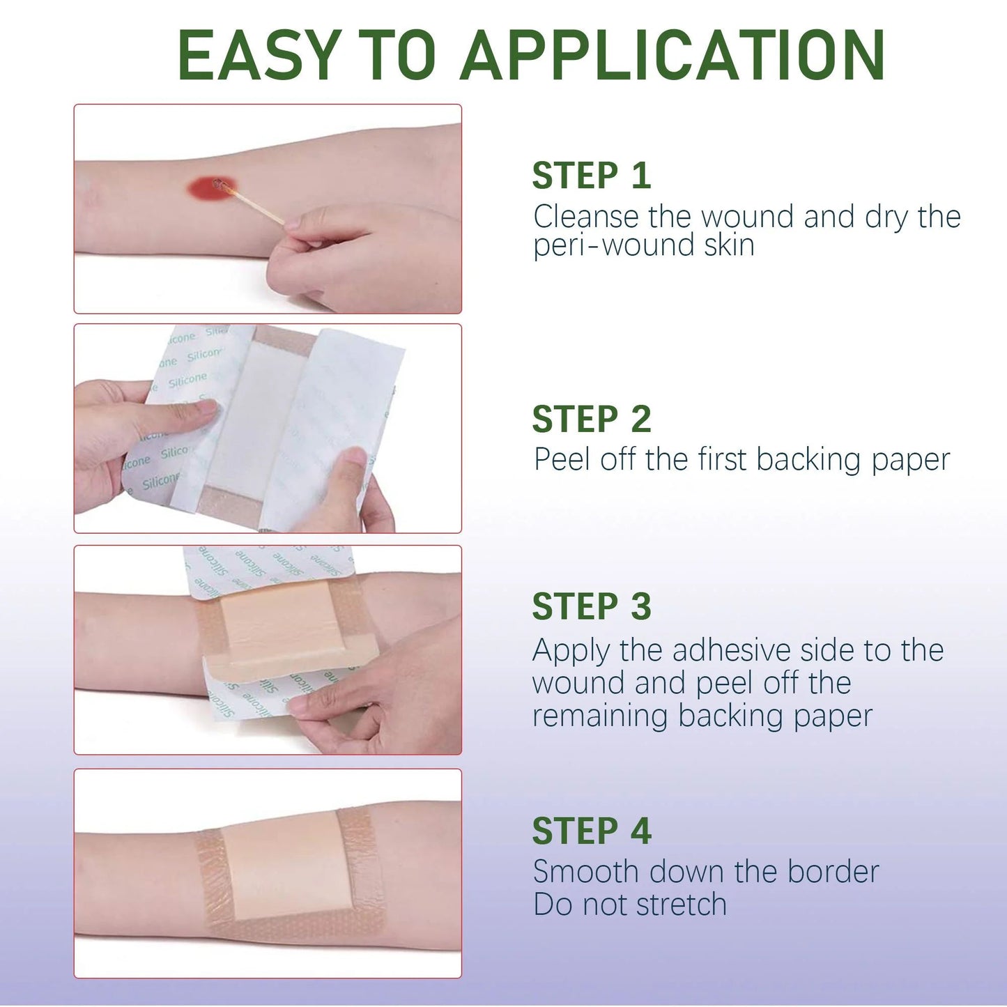 LotFancy Silicone Foam Dressing, 4x4 in, 10 Count, Adhesive Wound Dressing, Bed Sores Bandage