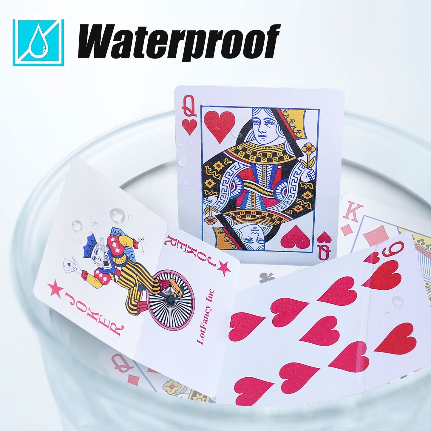 LotFancy Waterproof Playing Cards, Large Print, 100% Plastic, 2 Decks of Cards with Plastic Cases, for Texas Hold'em, Pool Beach Water Card Games, Jumbo Index Poker Size PMT