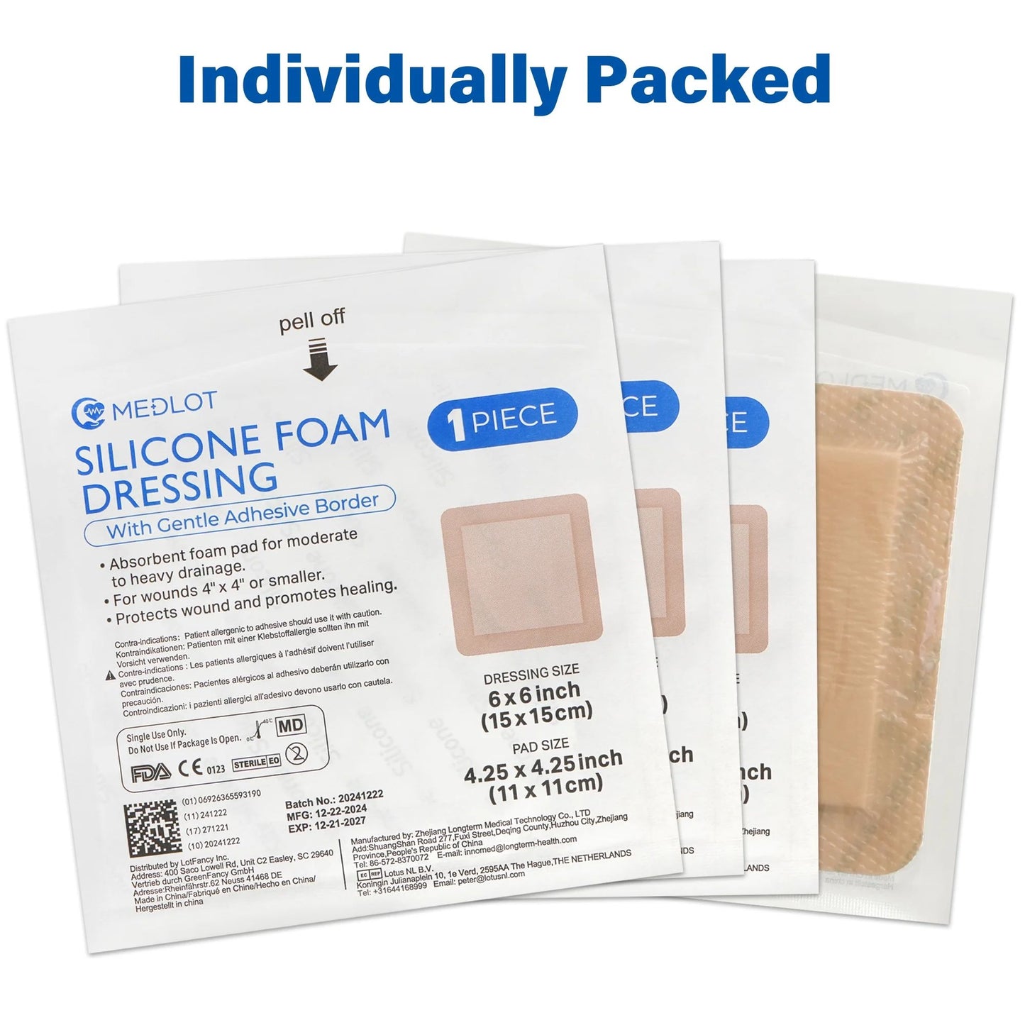 LotFancy Silicone Foam Dressing, 6x 6 in, 5 Count, Wound Dressing with Border, Bed Sores Bandage