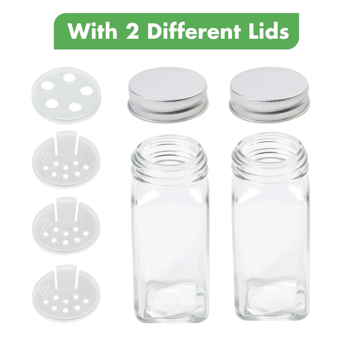LotFancy Farmhouse Salt and Pepper Shakers Set with Lid, Glass Bottles with Galvanized Caddy Holder