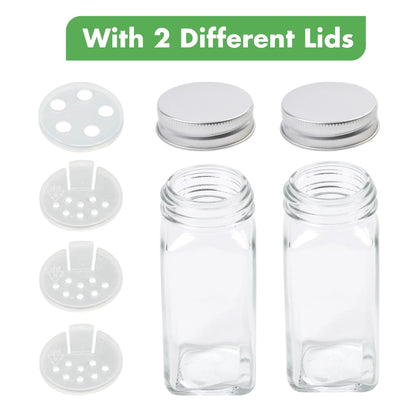 LotFancy Farmhouse Salt and Pepper Shakers Set with Lid, Glass Bottles with Galvanized Caddy Holder