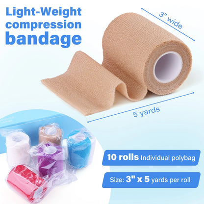 LotFancy Self Adhesive Bandage Wrap, 3" x 5 Yards, Elastic Cohesive Bandage, First Aid Medical Tape