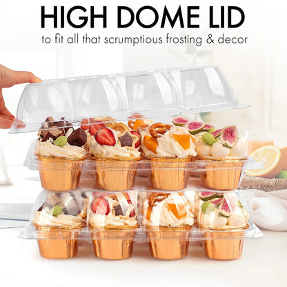 LotFancy Stackable Cupcake Carrier Holders & 60 Cupcake Liners, 5 Pack x 12 Sets, Cupcake Containers
