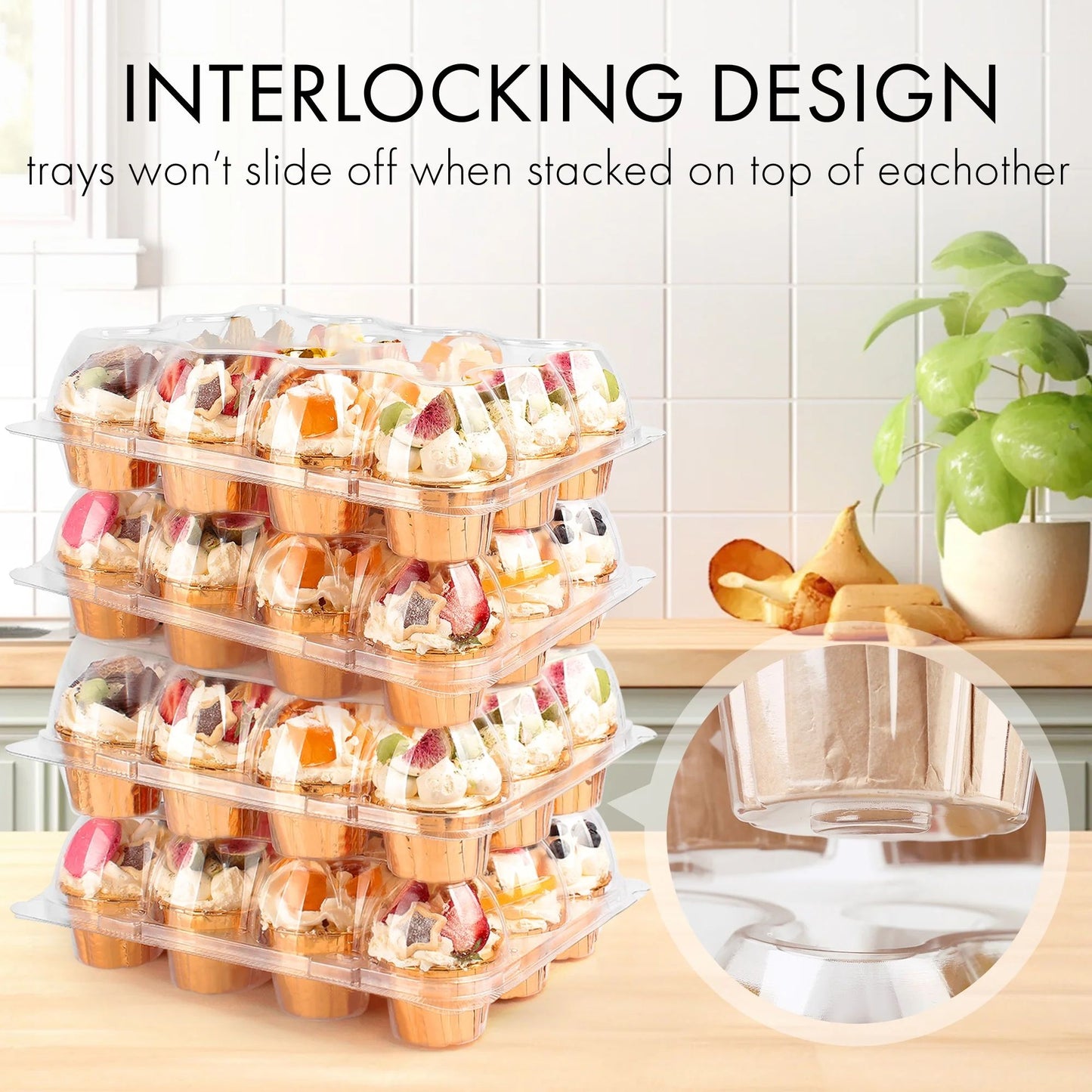 LotFancy Cupcake Carrier Holders, 12 Pack x 12 Sets, Clear Cupcake Containers, High Tall Dome Lid