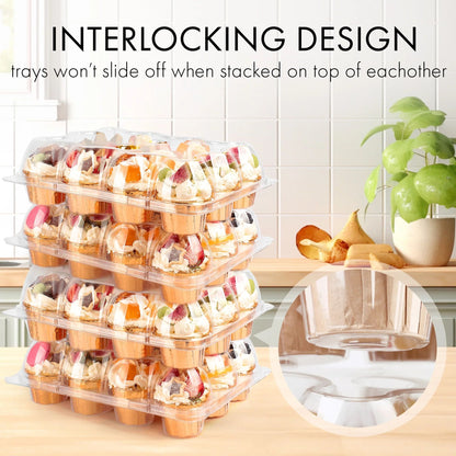 LotFancy Cupcake Carrier Holders, 12 Pack x 12 Sets, Clear Cupcake Containers, High Tall Dome Lid