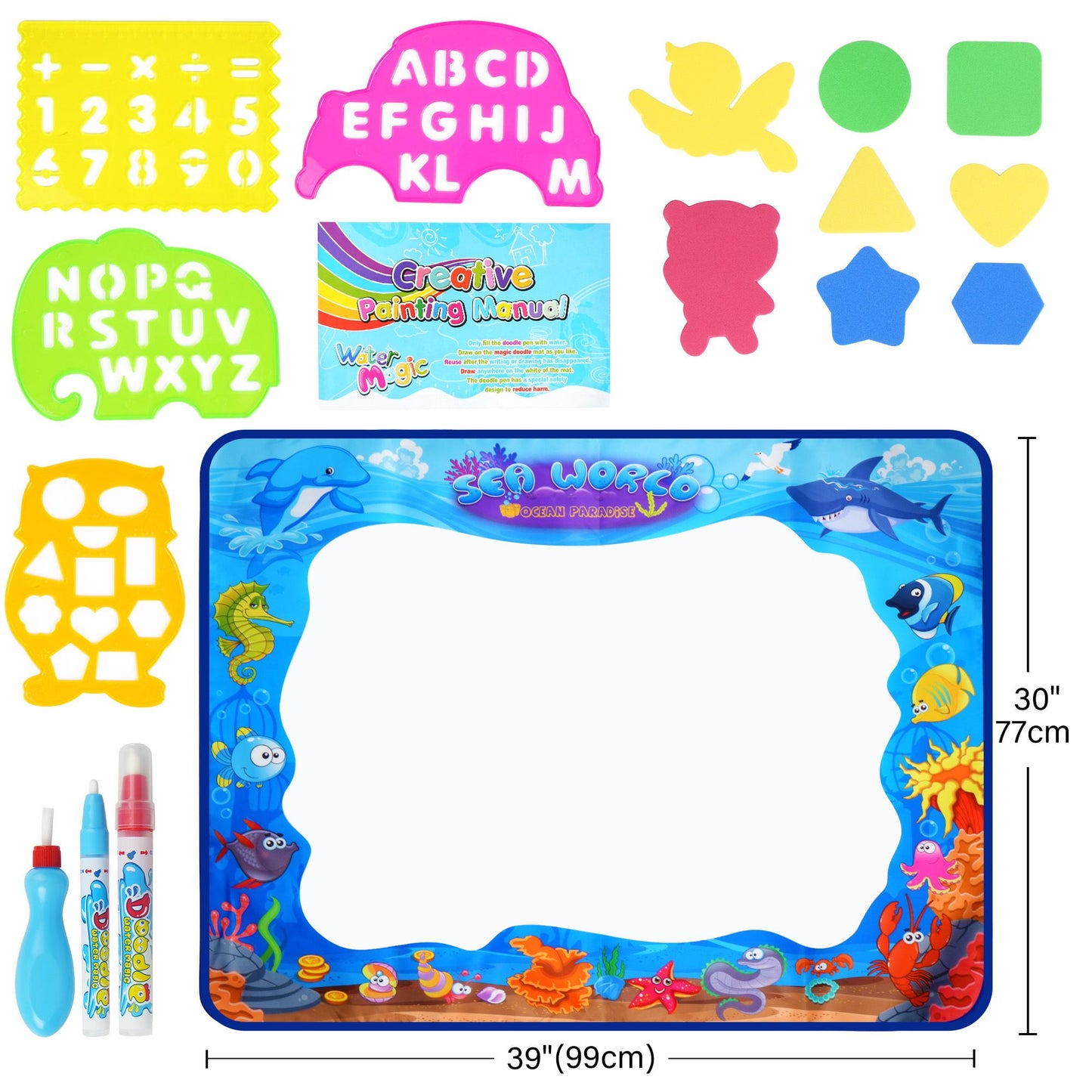 LotFancy Water Doodle Mat, 40 x 32 in, Painting Writing Color Doodle Drawing Mat Toys for Age 2-6 Year Old Boys Girls Toddler Gift