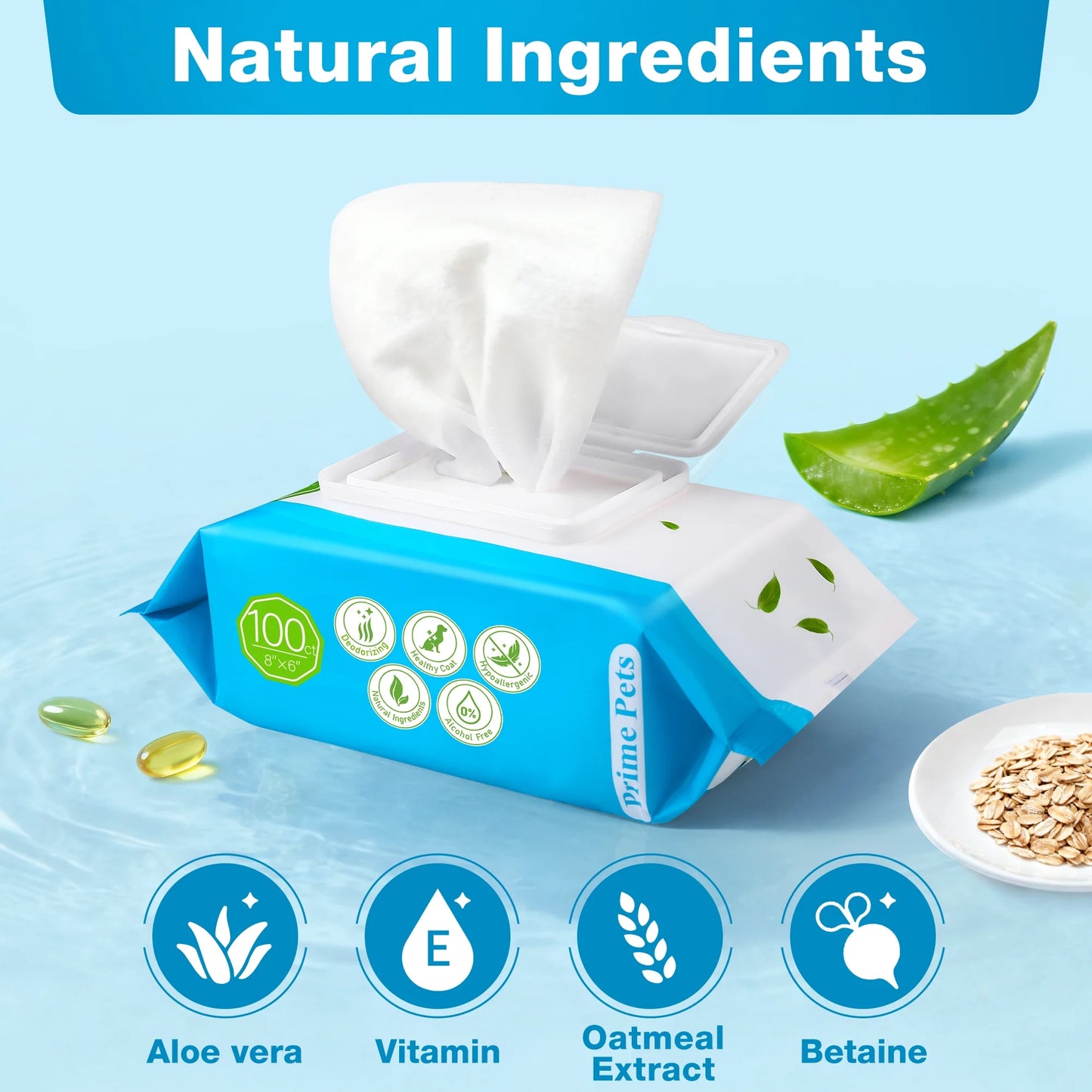 Prime Pets Dog Wipes for Paws and Butt, 100 Ct, Pet Wipes for Dogs & Cats, Deodorizing Puppy Wipes