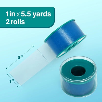 LotFancy Medical Silicone Tape, 2Rolls 1"×5.5 Yds, Waterproof Adhesive Surgical Tape for First Aid
