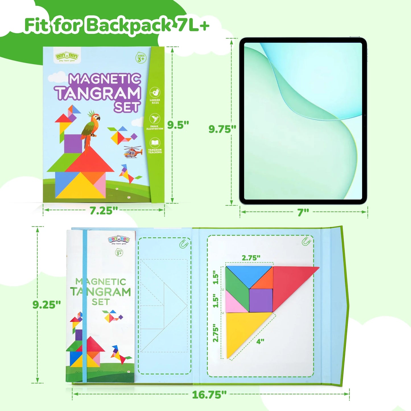 BenBen Travel Tangram Puzzle, Magnetic Pattern Block Road Trip Game for Kid Adult, Brain Teaser Puzzle