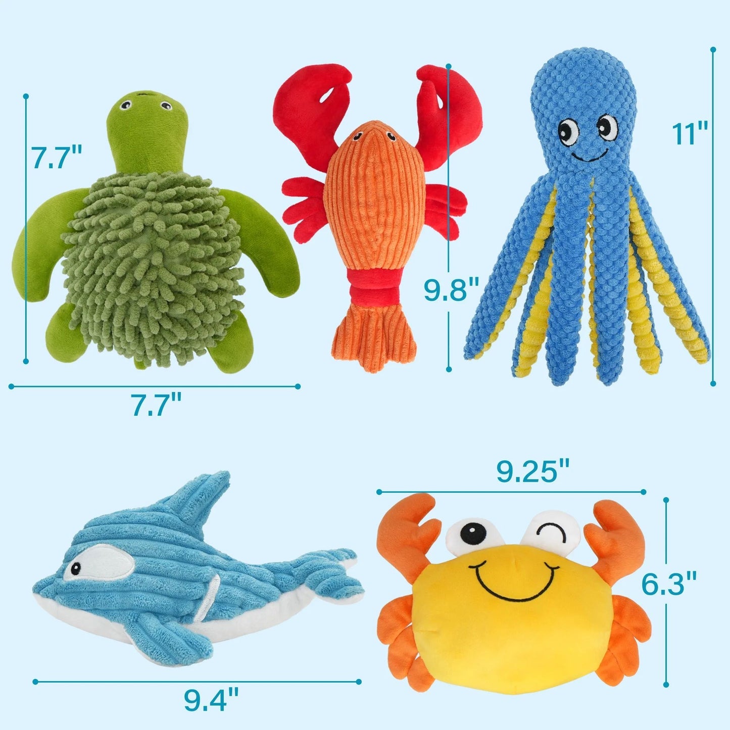 Prime Pets Dog Toys, 5pc Plush Ocean Animal Dog Squeaky Toy, Crinkle Pet Toy, Stuffed Puppy Chew Toys
