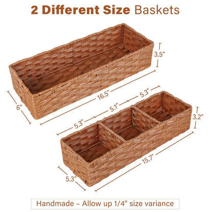 LotFancy Toilet Paper Storage Basket, 2 Pack Woven Wicker Toilet Tray Tank Topper Baskets,Brown