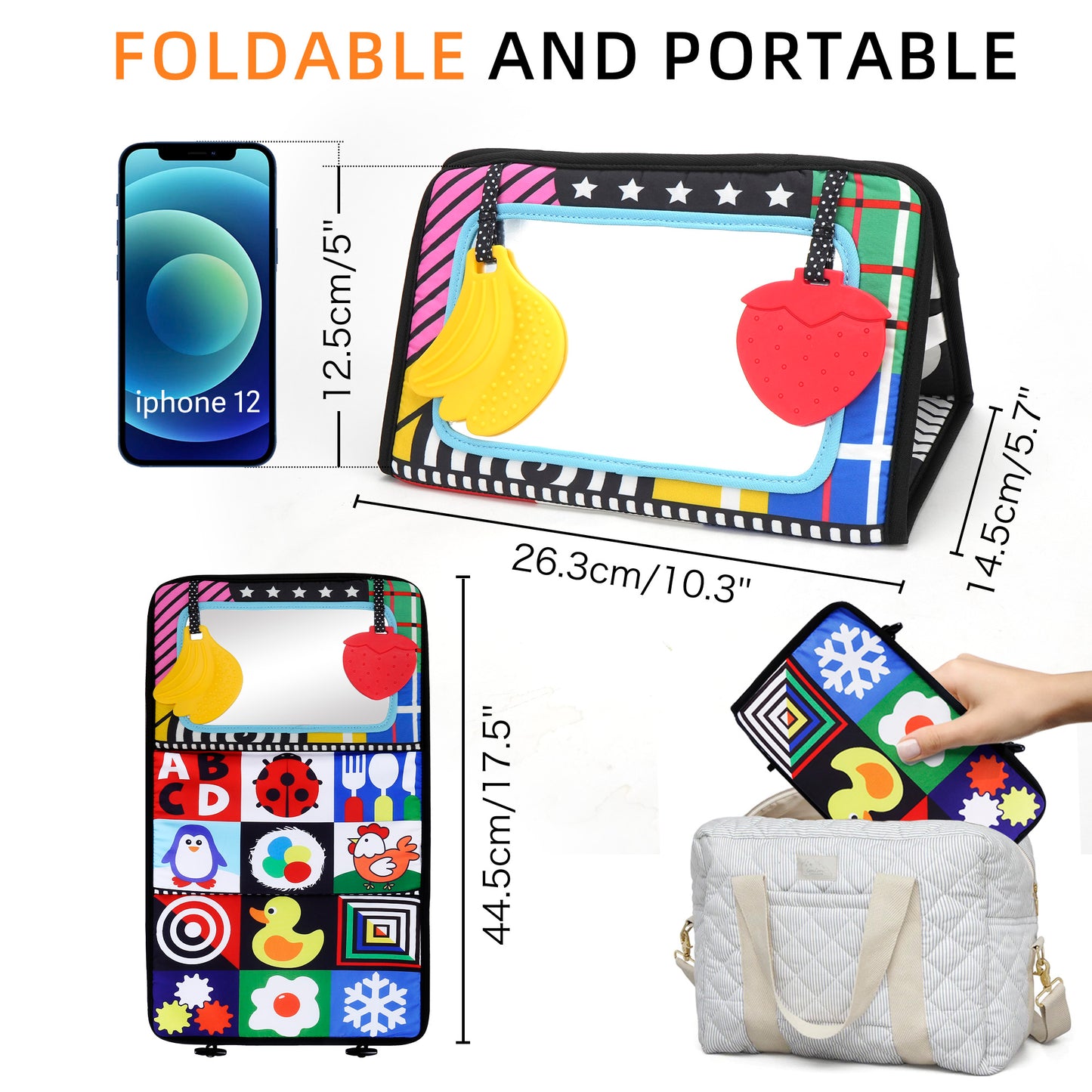 LotFancy Baby Tummy Time Mirror Toys, Crinkle Cloth Book Black and White High Contrast Infants Toys