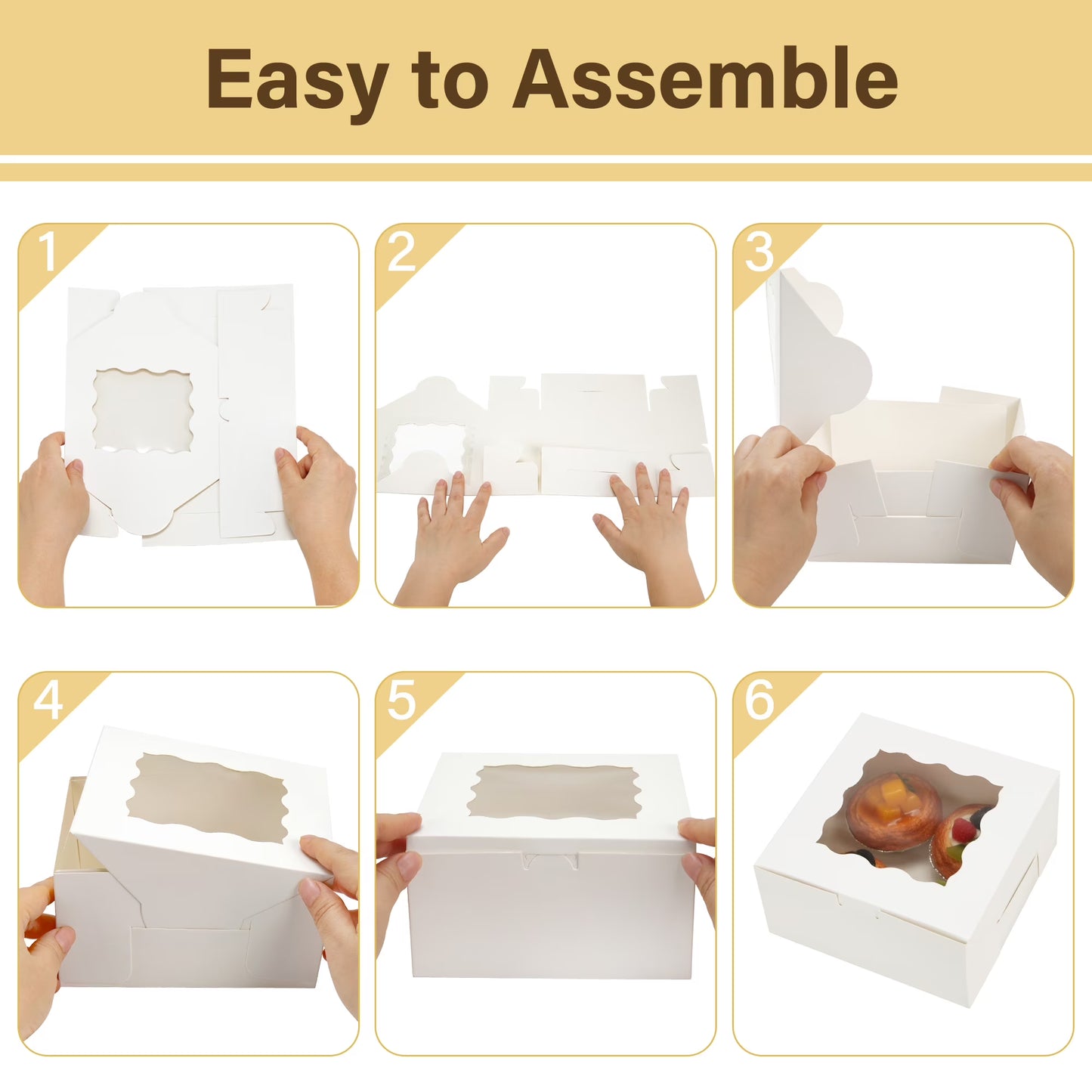 LotFancy 48 Pcs White Bakery Boxes with Window, 6x6x3 in Cookie Boxes, Mini Treat Boxes for Pastries