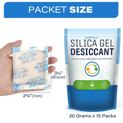 LotFancy 50 Packs 20 Gram Silica Gel Packets, Indicating Desiccant Packets