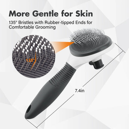 Prime Pets Cat Brush for Shedding, Self Cleaning Slicker Brush for Dogs Bunny Puppy Grooming