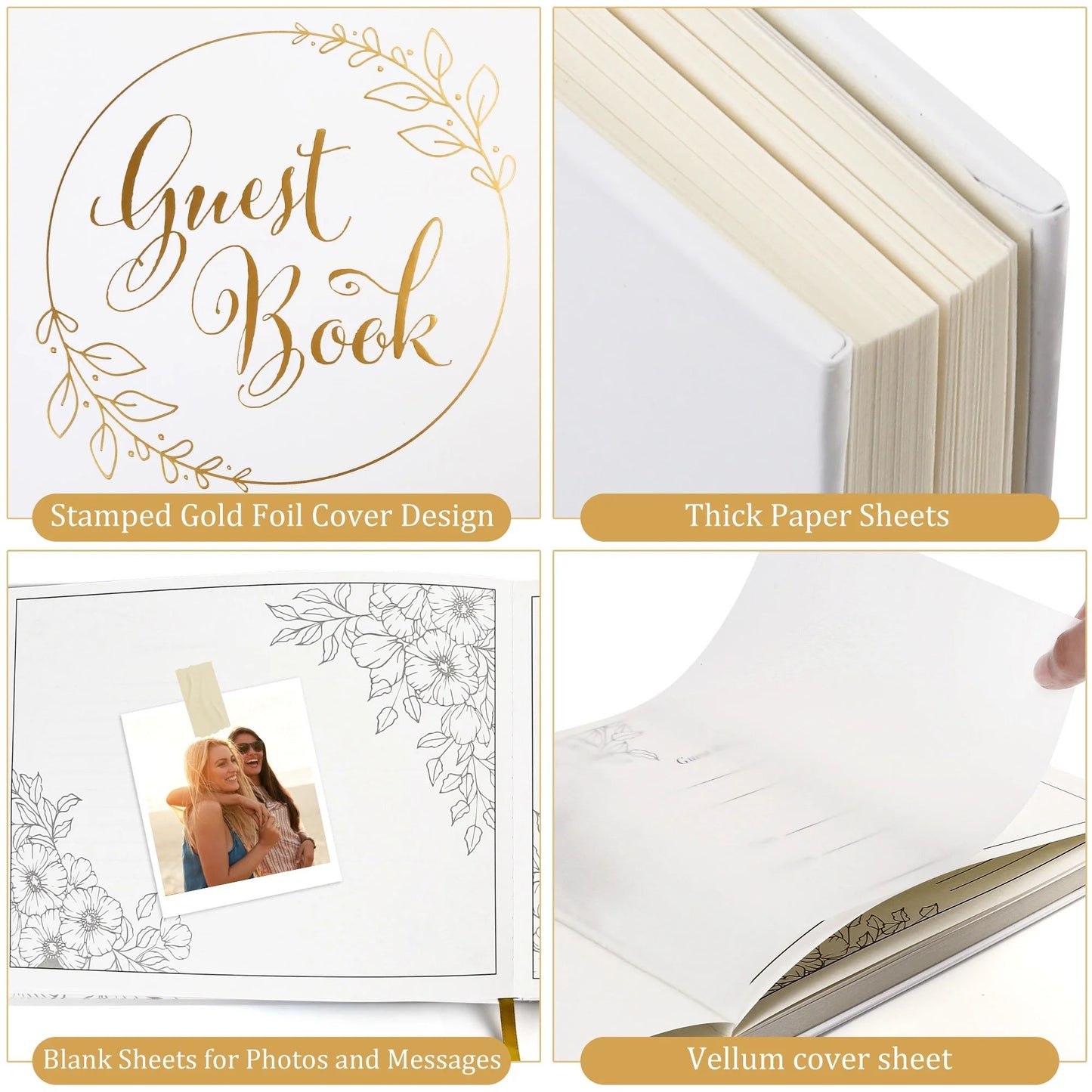 LotFancy Wedding Guest Book with 2 Pen, Guest Book Reception, 128 Pages Thick Paper