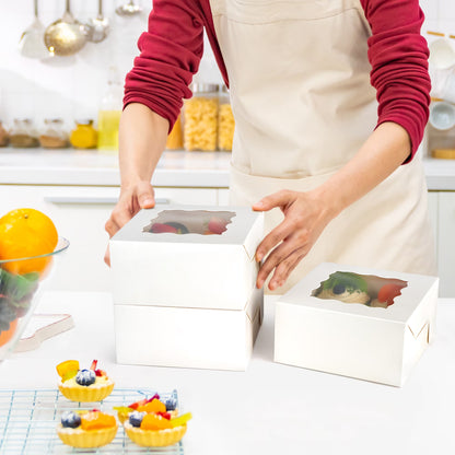 LotFancy 48 Pcs White Bakery Boxes with Window, 6x6x3 in Cookie Boxes, Mini Treat Boxes for Pastries